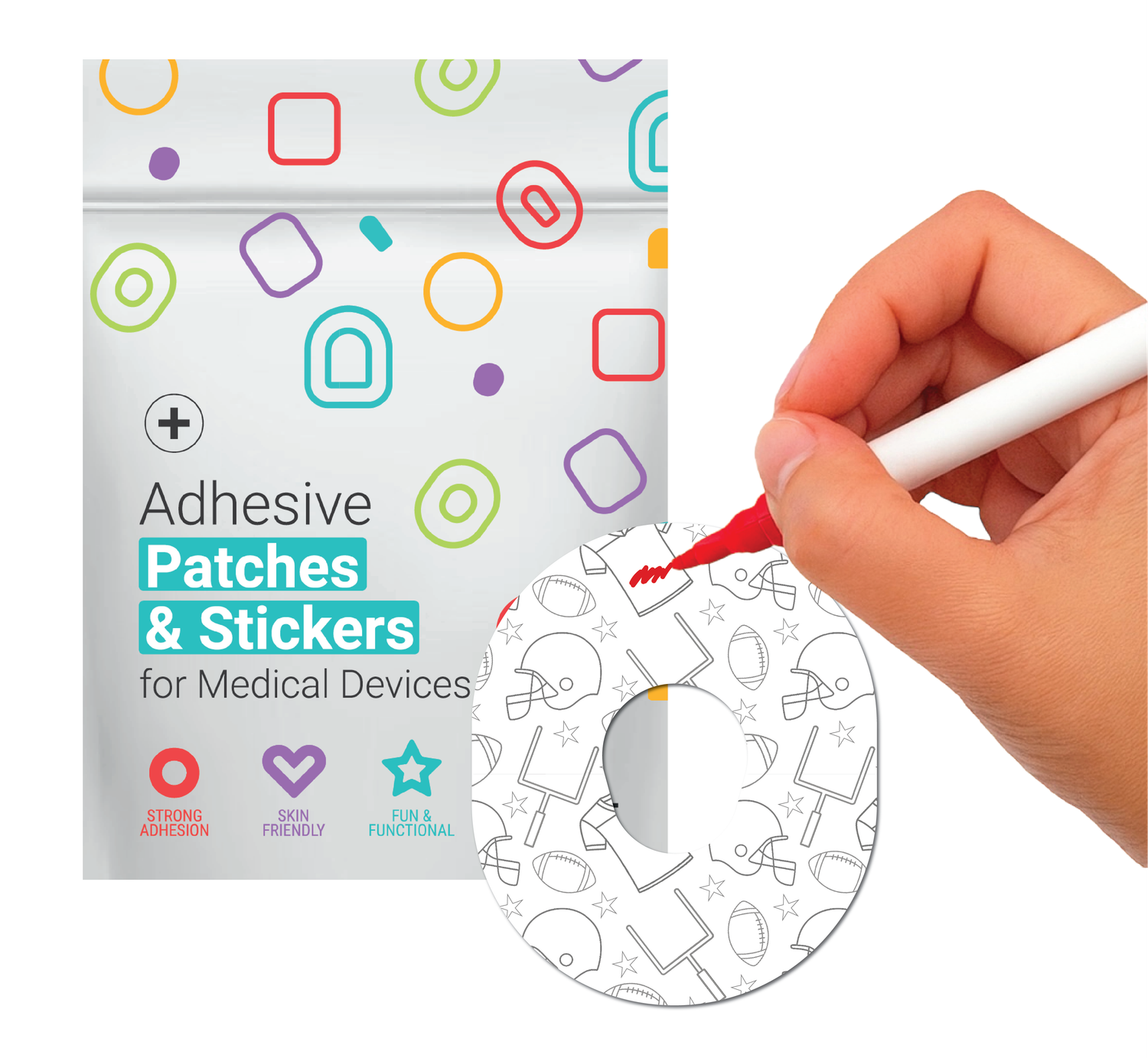 Glucomart Dexcom G7 Adhesive Patches (5-Pack) Color Me Football