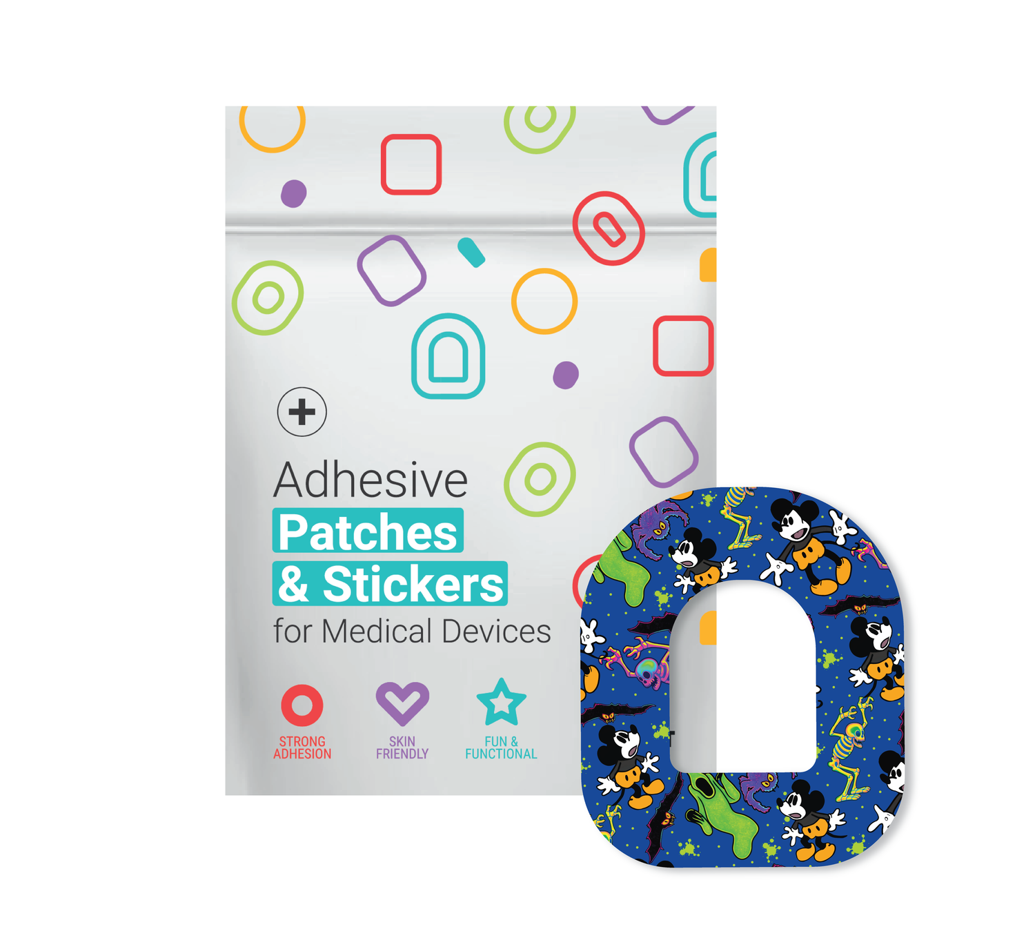 Glucomart Omnipod Adhesive Patches – Hypoallergenic, Waterproof &amp; Fray-Proof for Omnipod 5 and DASH (Pack of 5) - Screamboat Willie
