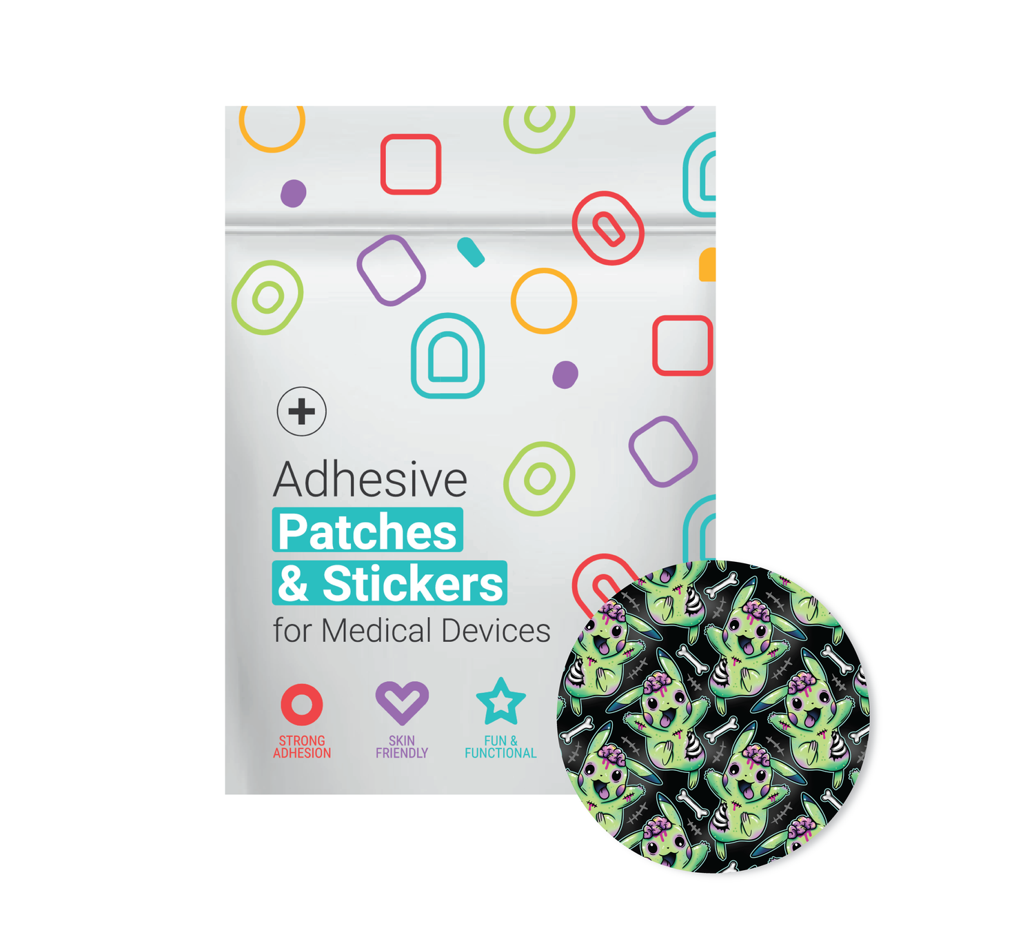 Glucomart Adhesive Patch for Libre, Dexcom G7, and Dexcom Stelo - Zombichu CGM OverPatches 5-Pack