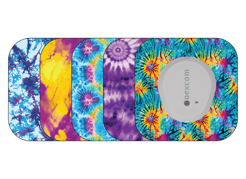 ​Glucomart Mini Dexcom G7 Adhesive Patches with Grip Bumper (5 Count) - Tie Dye