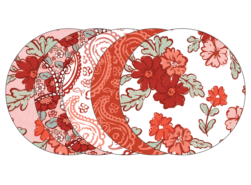 Glucomart Adhesive Patch for Libre, Dexcom G7, and Stelo - Red Floral CGM OverPatches 5-Pack