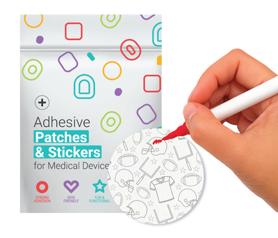 Glucomart Adhesive Patch for Libre, Dexcom G7, and Dexcom Stelo - Color Me Football CGM OverPatches 5-Pack