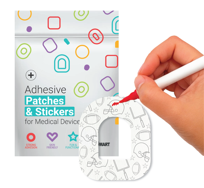 Glucomart Omnipod Adhesive Patches – Hypoallergenic, Waterproof &amp; Fray-Proof for Omnipod 5 and DASH (Pack of 5) - Color Me Football