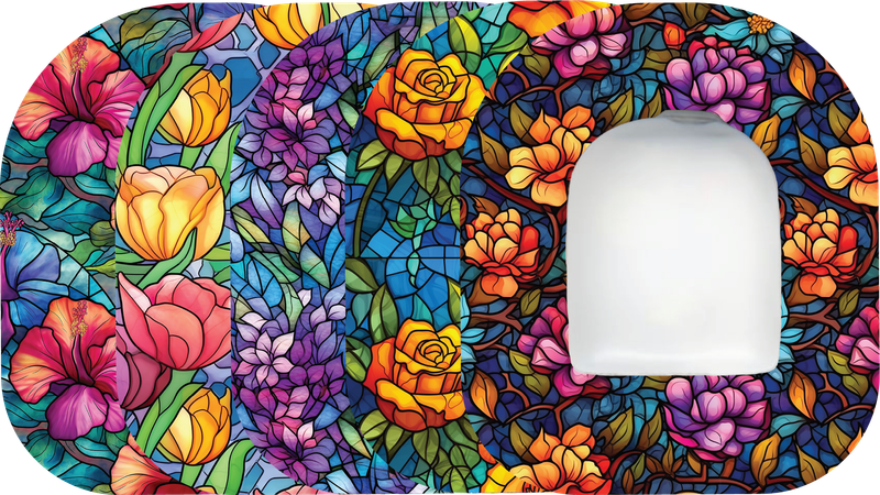 Glucomart Omnipod Adhesive Patches – Hypoallergenic, Waterproof &amp; Fray-Proof for Omnipod 5 and DASH (Pack of 5) - Stained Glass Flowers