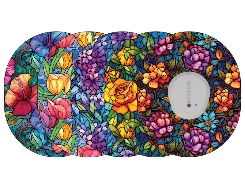 Glucomart Dexcom G7 Adhesive Patches (5-Pack) Stained Glass Flowers