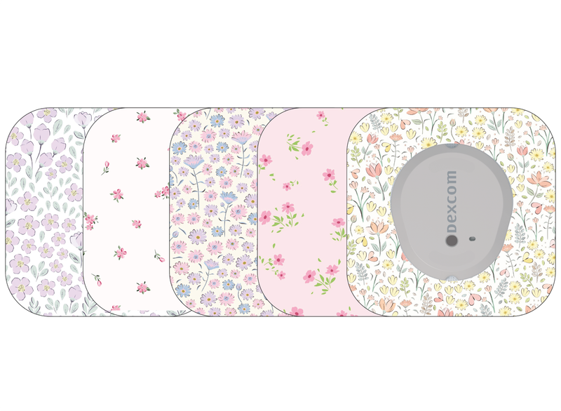 ​Glucomart Mini Dexcom G7 Adhesive Patches with Grip Bumper (5 Count) - Spring Floral