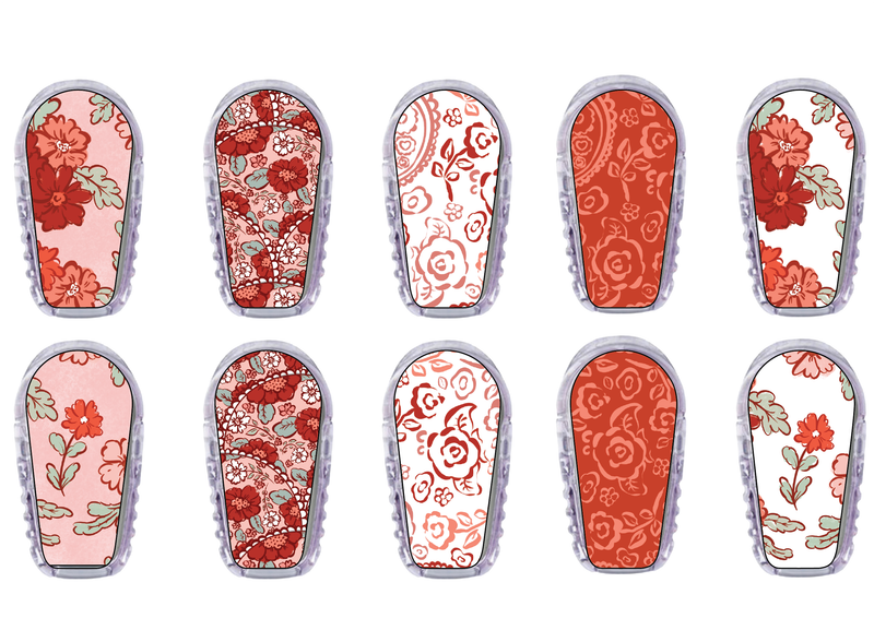 Glucomart Dexcom G6 Transmitter Stickers for Dexcom G6 Stickers Red Floral 10-Pack