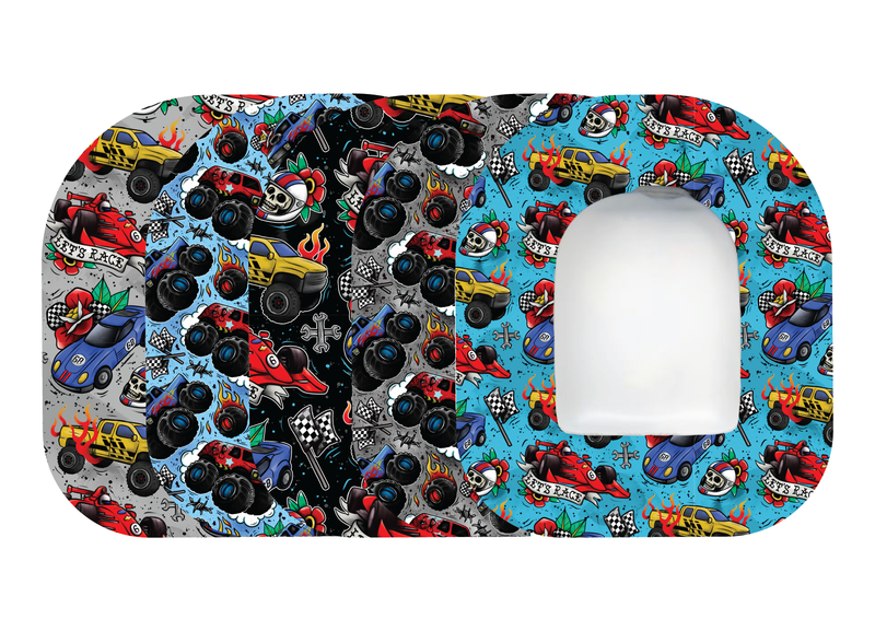 Glucomart Omnipod Adhesive Patches – Hypoallergenic, Waterproof &amp; Fray-Proof for Omnipod 5 and DASH (Pack of 5) - Cars and Trucks