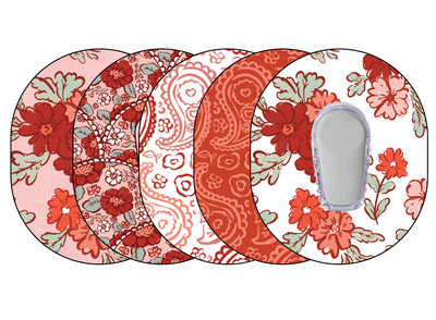 Glucomart Dexcom G6 Patches Red Floral Dexcom Adhesive 5-Pack