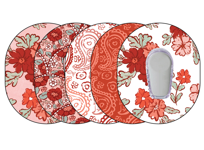 Glucomart Dexcom G6 Patches Red Floral Dexcom Adhesive 5-Pack