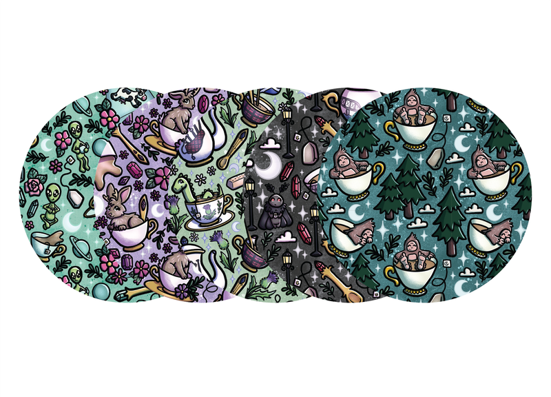 Glucomart Adhesive Patch for Libre, Dexcom G7, and Dexcom Stelo - Cryptid Tea Party CGM OverPatches 5-Pack