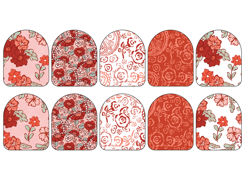 Fabric Stickers for Omnipod | Red Floral 10-Pack