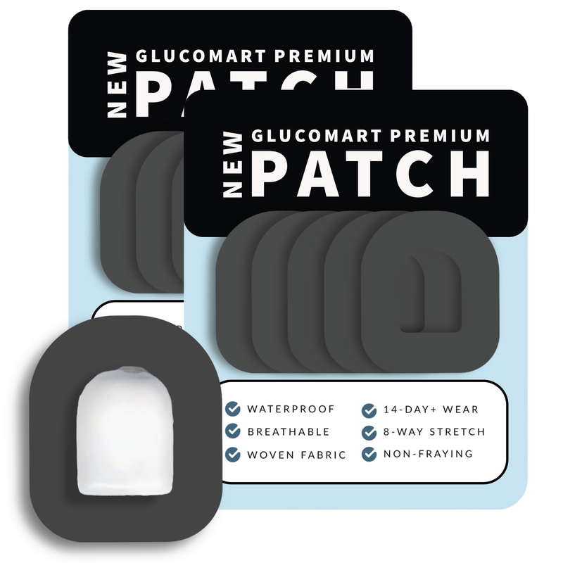Glucomart Omnipod Patches – Hypoallergenic, Waterproof &amp; Fray-Proof for Omnipod 5 and DASH (Pack of 10) - Black