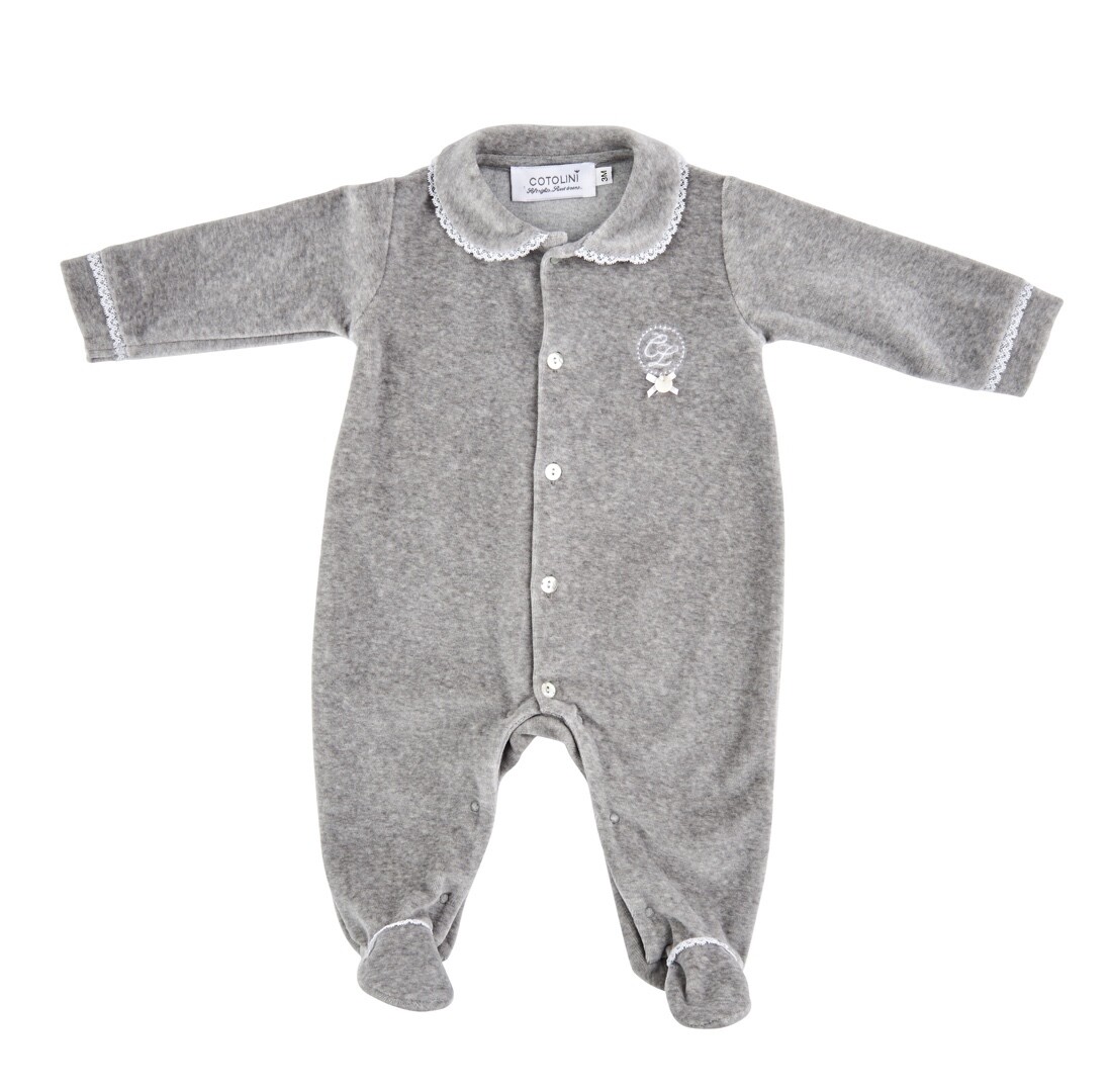 Ymilia velours gris chiné + dentelle