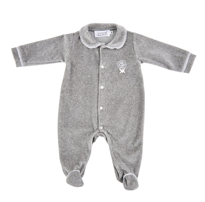 Ymilia velours gris chiné + dentelle