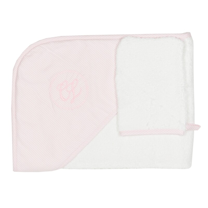 Badcape flanel roze streepje