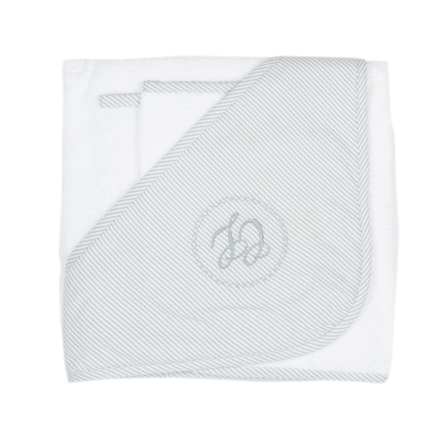 Hooded Towel flannel stripes light grey