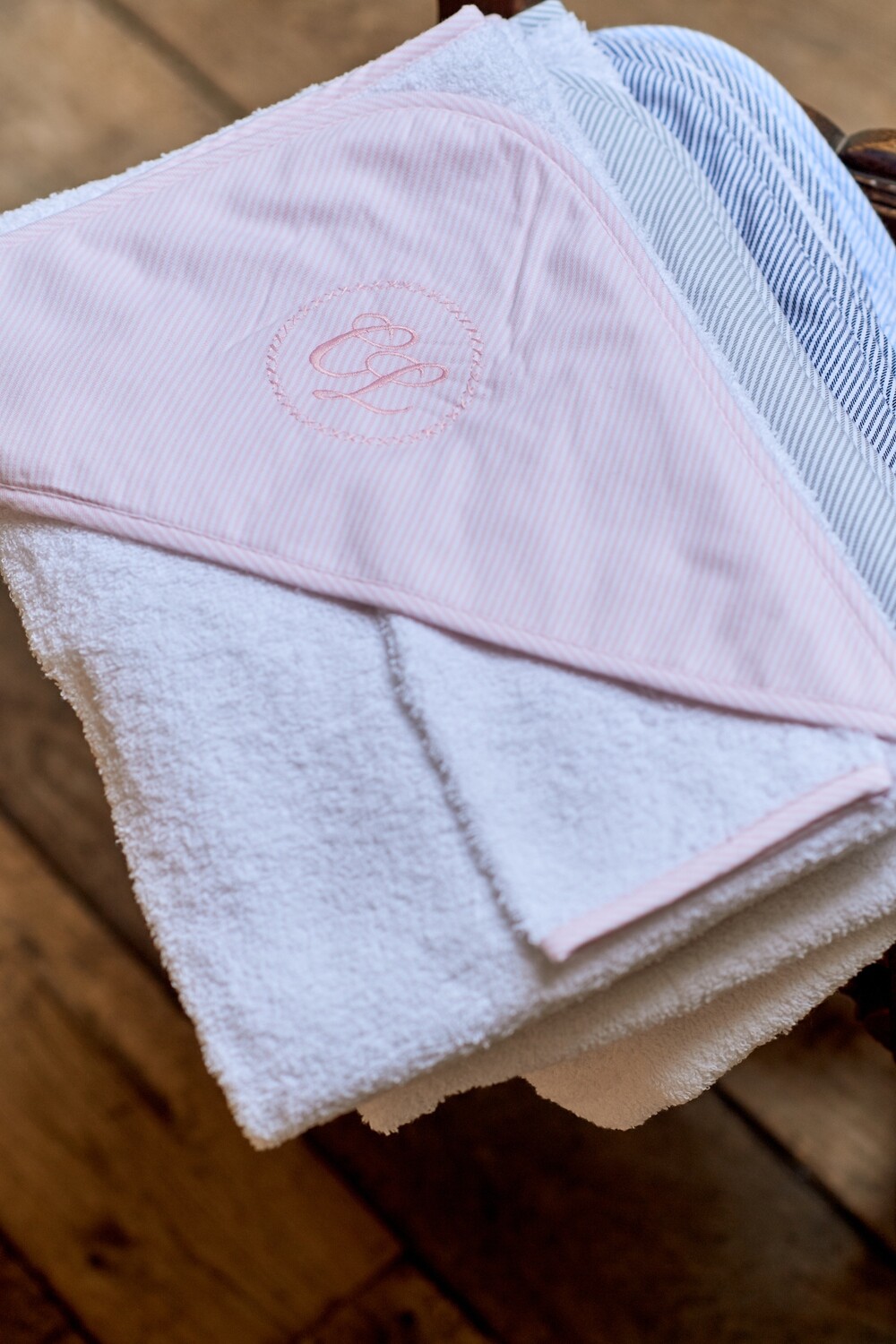 Hooded Towel flannel stripes pink