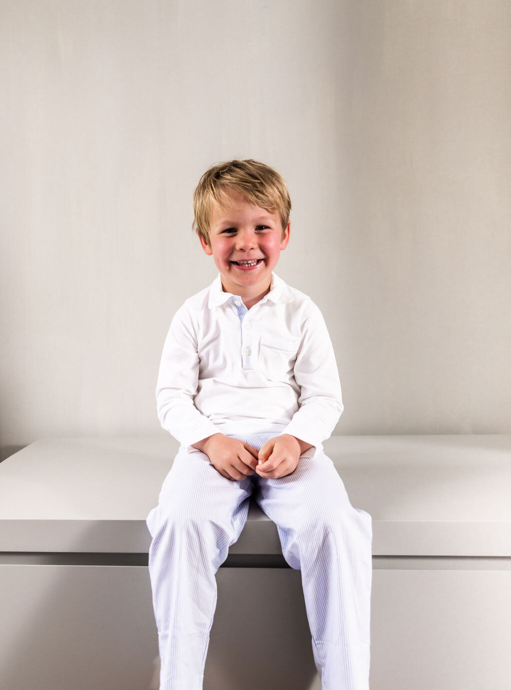 Maxime long stripes light blue + white