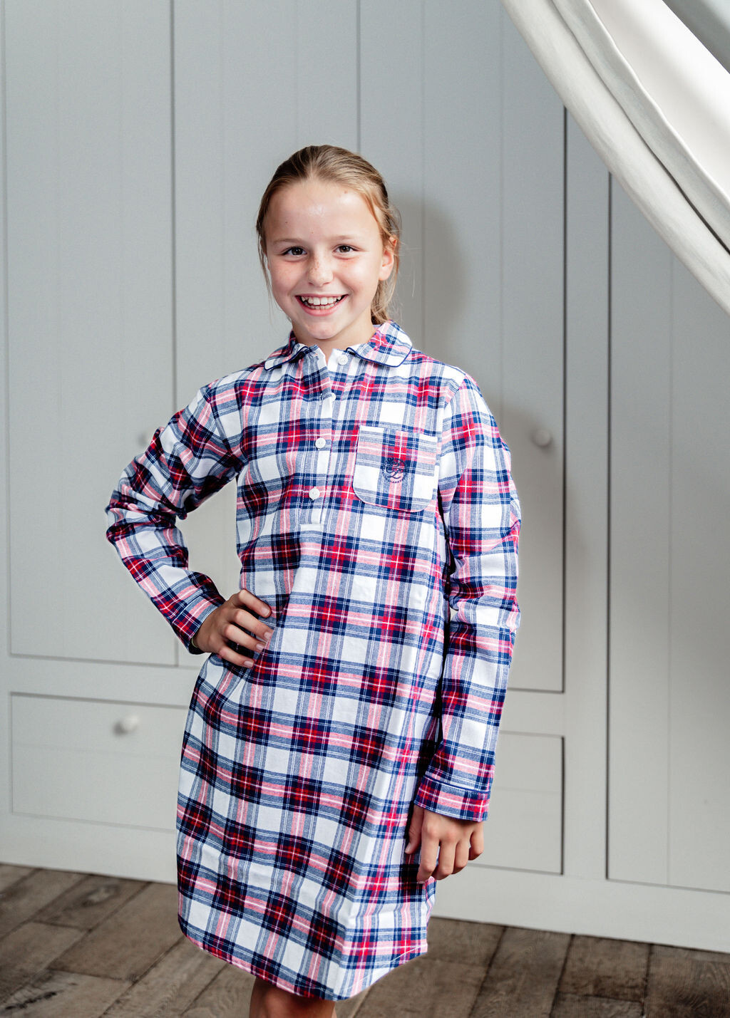 Nightgown Chemise de nuit tartan blanc + marine