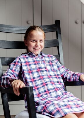 Slaapkleedje Chemise de nuit tartan blanc + marine