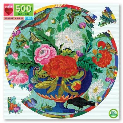 EB Bouquet & Birds 500 Piece Round Puzzle