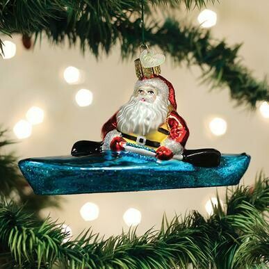 OW Santa in Kayak Ornament