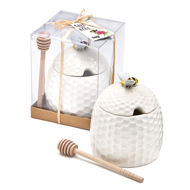 TA White Bee Honey Pot &amp; Dipper Set