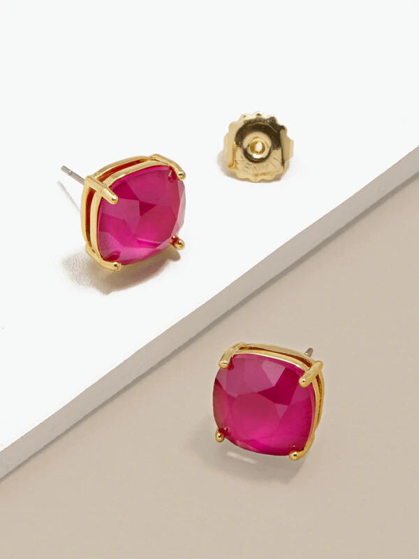 ZE Hot Pink Square Crystal Stud Earring