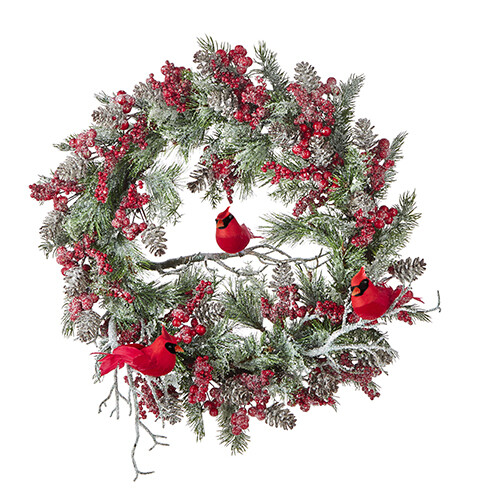RAZ 18" Berry &amp; Pine Wreath w/Cardinals