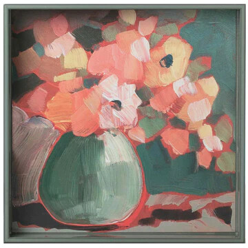 RF Flowers In Vase 15 Inch Square  Serving Tray