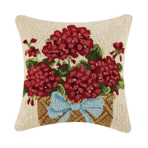 PH Red Geranium Floral Basket Hook Pillow