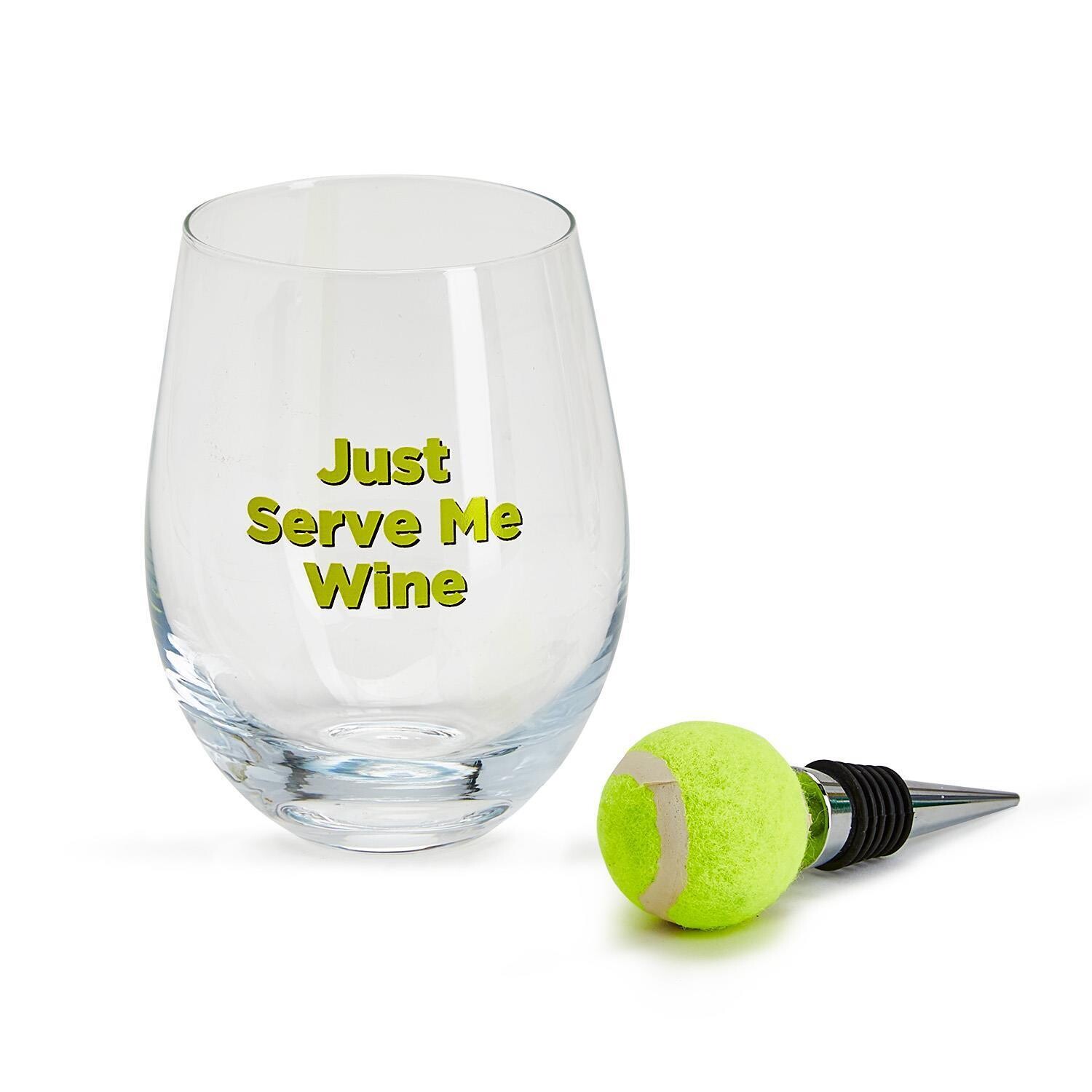 TC Tennis Stemless Wine Glass w/Stopper