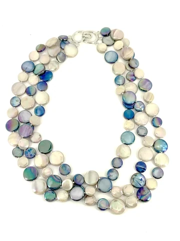 SL Navy &amp; Taupe 3 Strand MOP Necklace