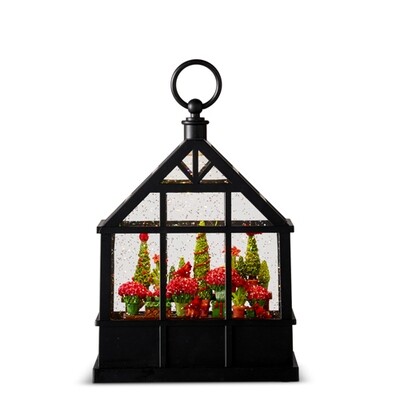 RAZ Christmas Flowers & Cardinals Greenhouse Water Lantern