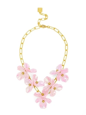ZE Light Pink Iridescent Resin 3-Petal Collar Necklace 