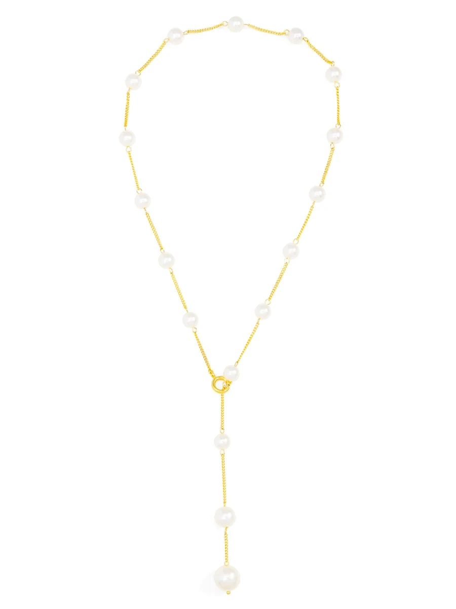ZE 2 in 1 Pearl Lariat Collar Necklace