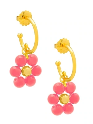 ZE Pink Glassbead Flower Drop Earring