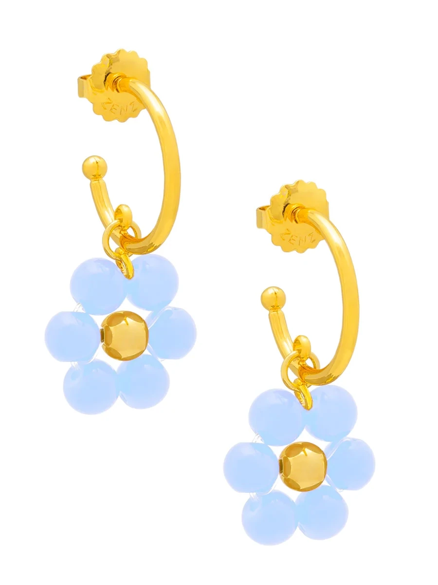 ZE Light Blue Glassbead Flower Drop Earring