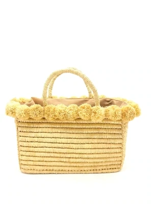 SH Rico Crochet Rectangle Straw Basket with PomPom Trim Edge