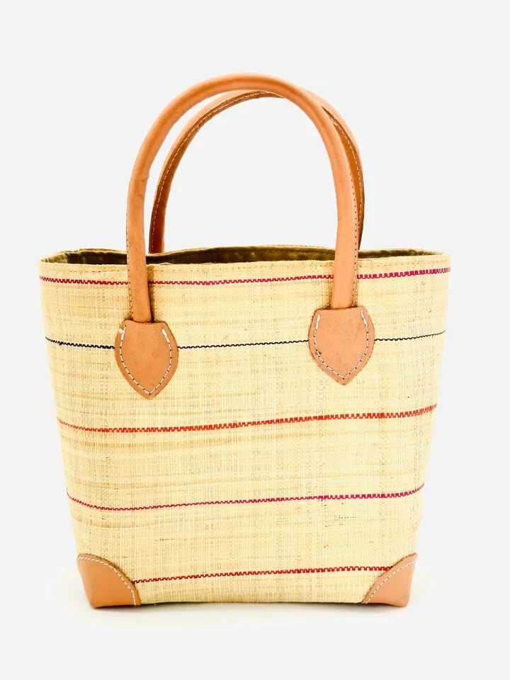 SH Augustine Pinstripes Medium Straw Basket Bag