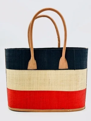 SH Santorini Black &amp; Coral 3 Tone Straw Basket Bag Handbag