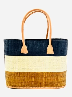 SH Santorini Tobacco & Black 3 Tone Straw Basket Bag Handbag