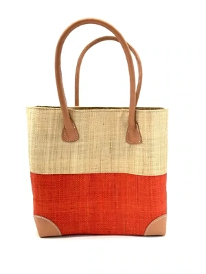 SH Trinidad Coral Two Tone Straw Basket Bag