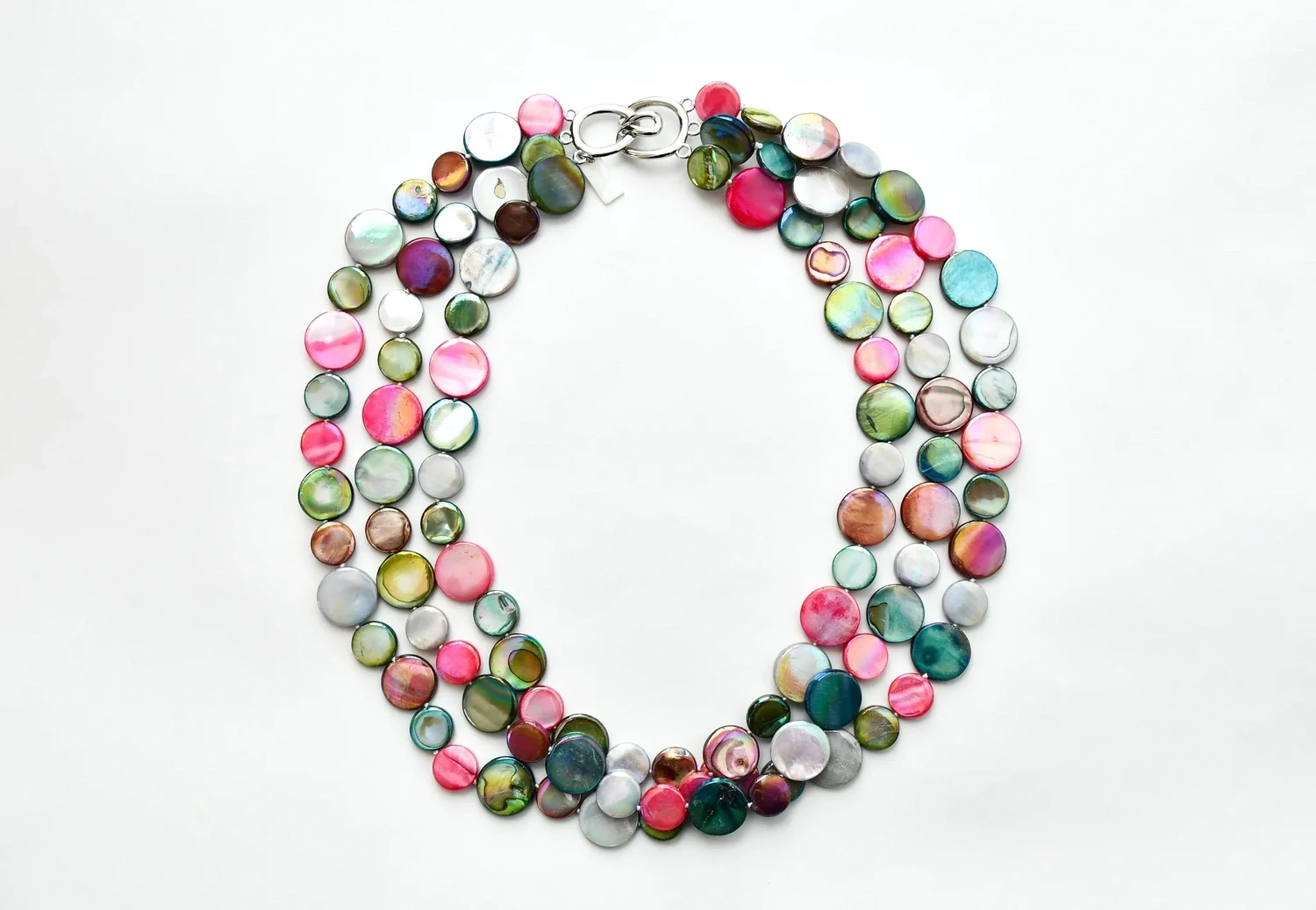 SL Berry/Teal/Light Gray 3 Strand MOP Necklace