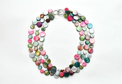 SL Berry/Teal/Light Gray 3 Strand MOP Necklace