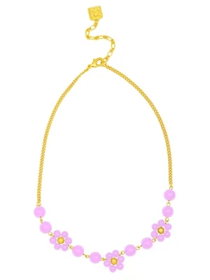ZE Lavender Glassbead Flower Collar Necklace