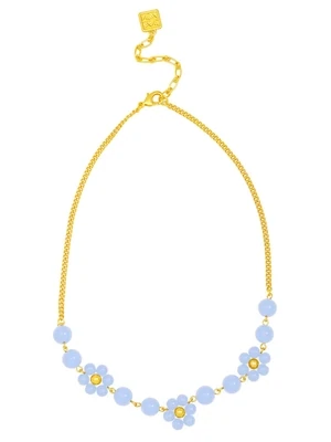 ZE Light Blue Glassbead Flower Collar Necklace