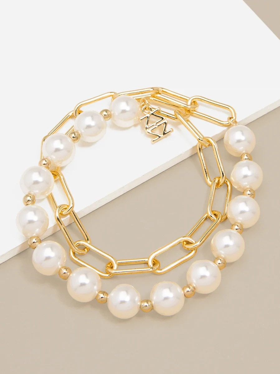 ZE Pearl & Link Gold Bracelet