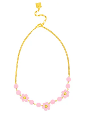 ZE Light Pink Glassbead Flower Collar Necklace